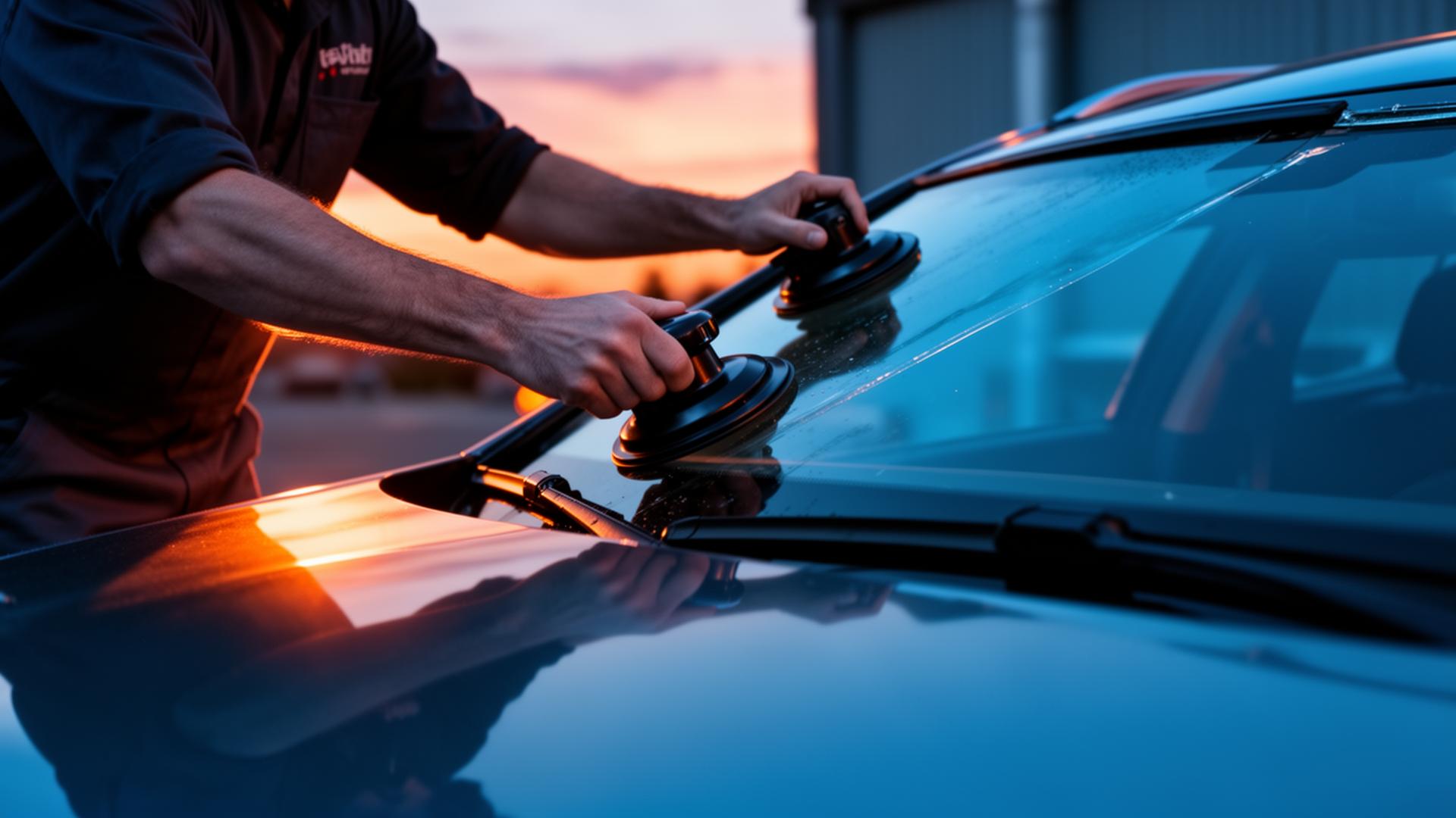 Auto glass technician installing a windshield